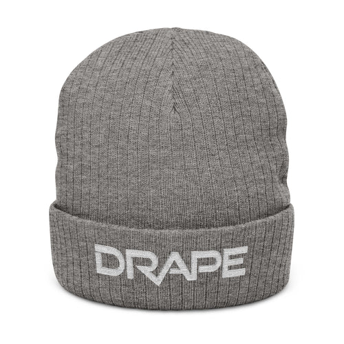 Drape Embroidered Ribbed Knit Beanie — Cozy Black Cuffed Winter Hat